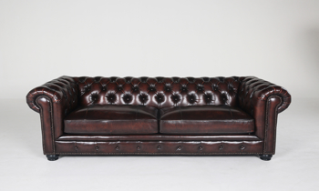 Branson Dune Leather Chesterfield Sofa - Front 95" long classic chesterfield sofa.