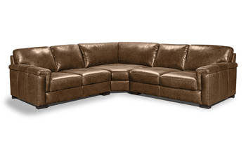 Medici Chestnut 5-Seat Corner Sectional - Detail Arm & Cushion Detail shot of the Medici Chestnut Sectional layover style armrest and back cushion in dark brown top grain leather.