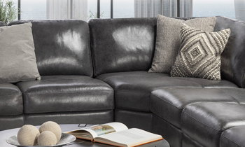 Medici Gray 5-Seat Corner Sectional - Corner Medici Gray Sectional corner closeup shot of Gray top grain Italian leather seats.