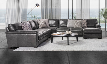 Medici Gray 7-Seat Right Chaise Sectional 141" wide leather sectional handcrafted in Italy.