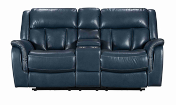 Prodigy Blue Leather Power Reclining Loveseat 77" wide leather power reclining loveseat from Kinetic Home.